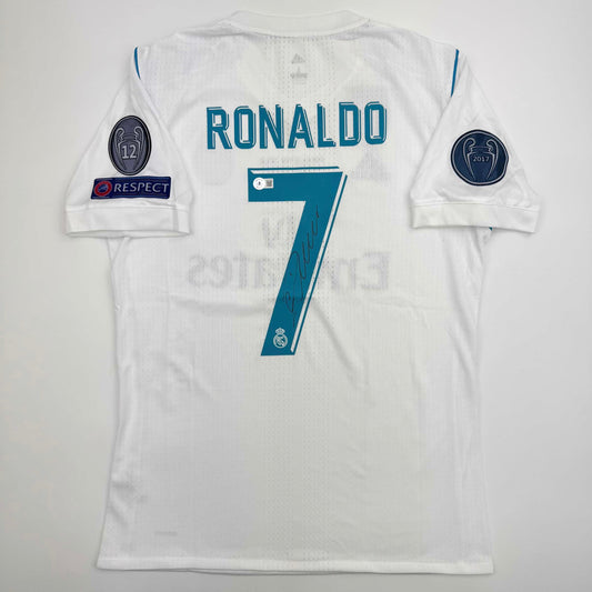 Autographed/Signed Cristiano Ronaldo Real Madrid White Soccer Jersey Beckett BAS COA