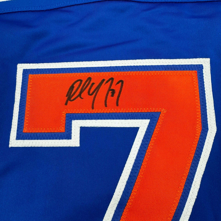 Framed Autographed/Signed Paul Coffey 35x39 Edmonton Blue Hockey Jersey JSA COA