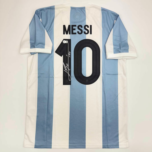 Autographed/Signed Lionel Leo Messi Argentina Blue/White Soccer Jersey Beckett BAS COA