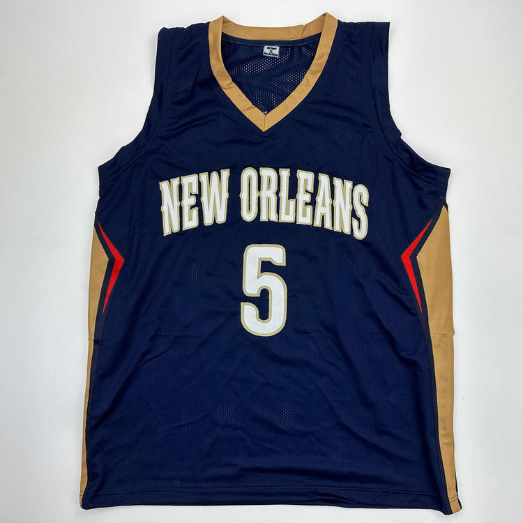 Facsimile Autographed Dejounte Murray New Orleans Blue Reprint Laser Auto Basketball Jersey Size Men's XL