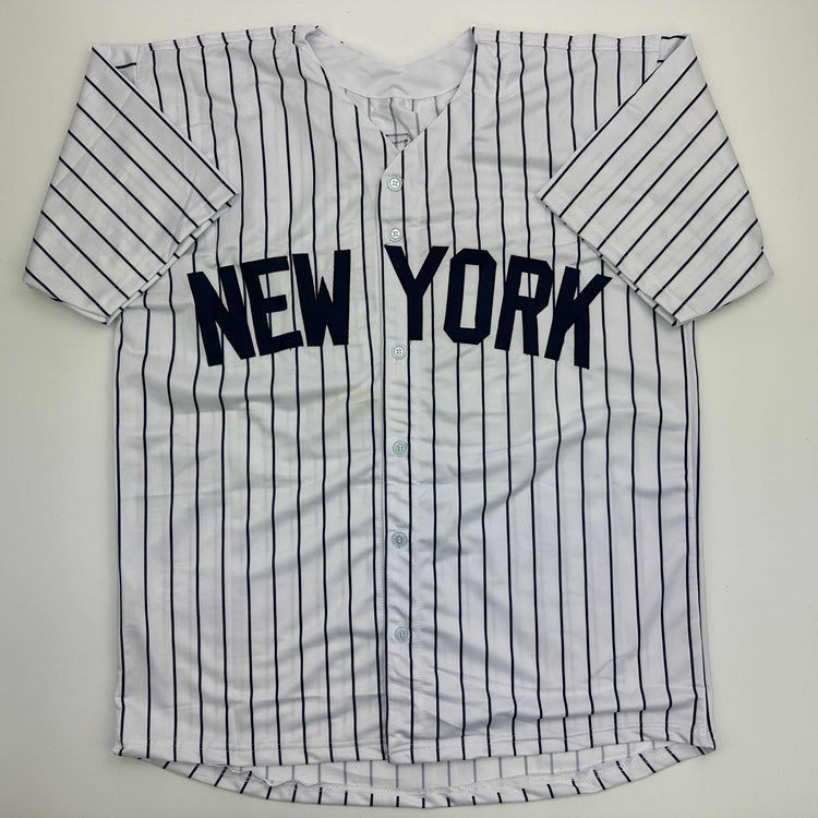 Facsimile Autographed Ben Rice New York Pinstripe Reprint Laser Auto Baseball Jersey Size Men's XL