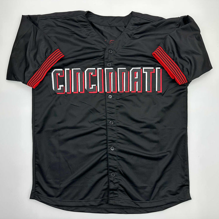 Facsimile Autographed Rece Hinds Cincinnati Black City Connect Reprint Laser Auto Baseball Jersey Size Men's XL