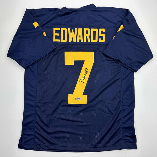 Facsimile Autographed Donovan Edwards Michigan Blue Reprint Laser Auto College Football Jersey Size Men's XL