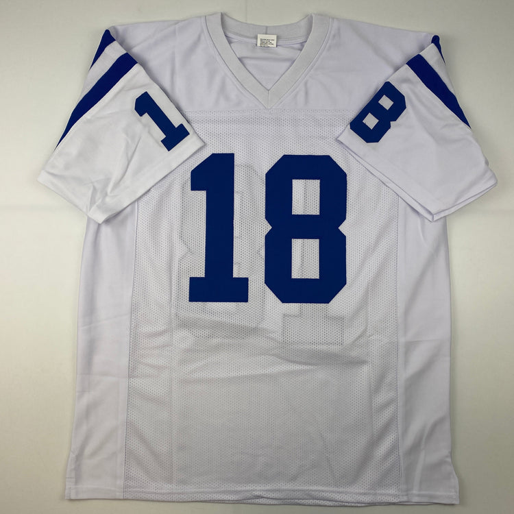 Facsimile Autographed Peyton Manning Indianapolis White Reprint Laser Auto Football Jersey Size Men's XL