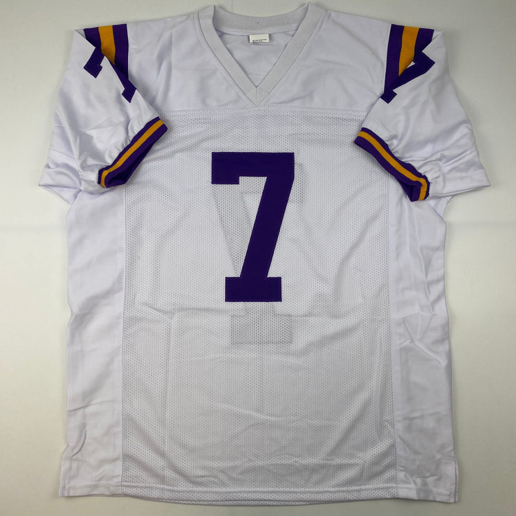 Facsimile Autographed Leonard Fournette LSU White Reprint Laser Auto College Football Jersey Size Men's XL