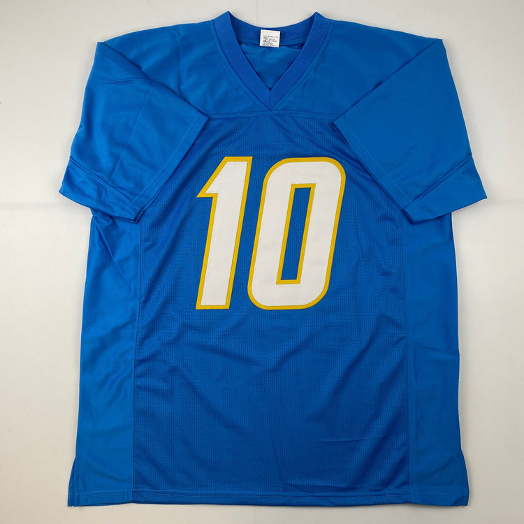 Facsimile Autographed Justin Herbert Los Angeles LA Powder Blue Reprint Laser Auto Football Jersey Size Men's XL