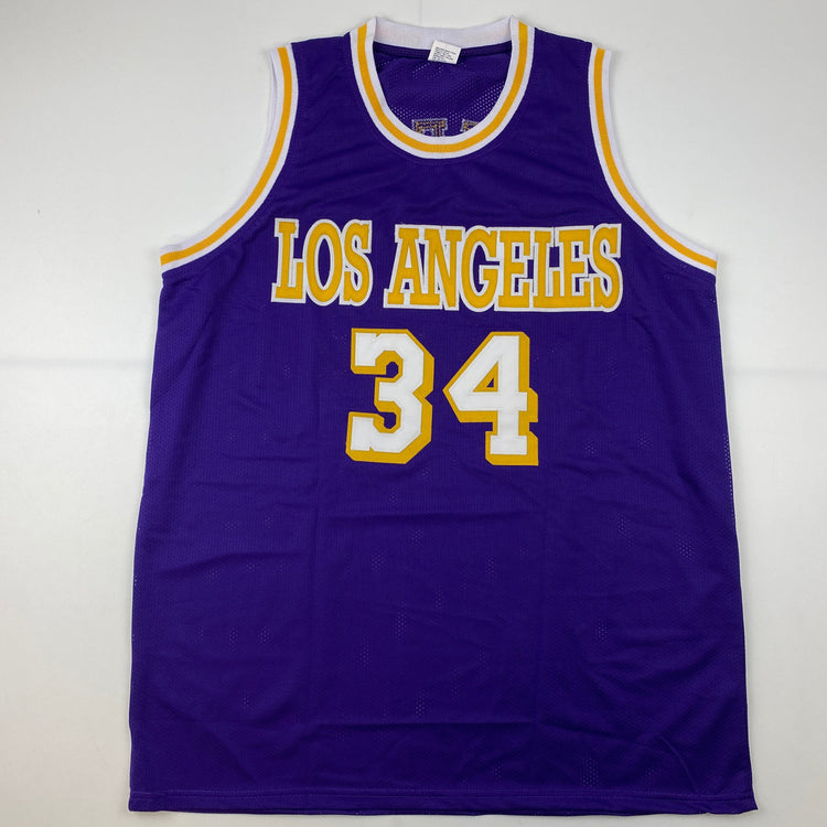 Facsimile Autographed Shaquille Shaq O'Neal Los Angeles LA Purple Reprint Laser Auto Basketball Jersey Size Men's XL