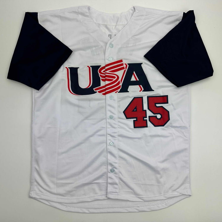 Facsimile Autographed Donald Trump #45 United States USA White Reprint Laser Auto Baseball Jersey Size Men's XL