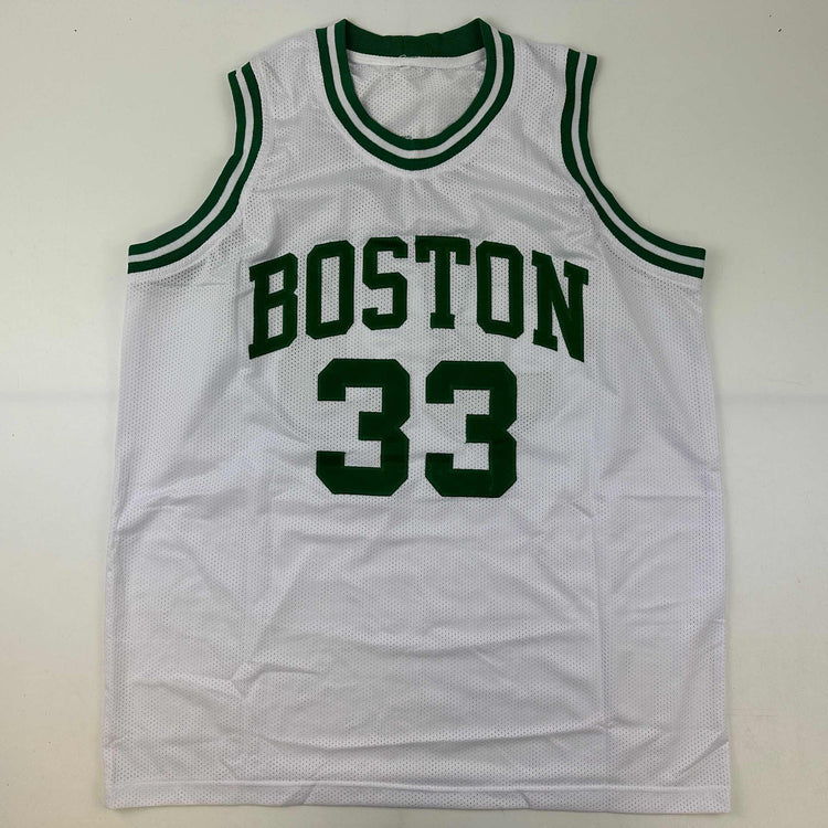 Facsimile Autographed Larry Bird Boston White Reprint Laser Auto Basketball Jersey Size Men's XL