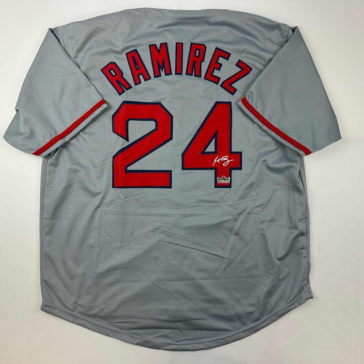 Facsimile Autographed Manny Ramirez Boston Grey Reprint Laser Auto Baseball Jersey Size Men's XL