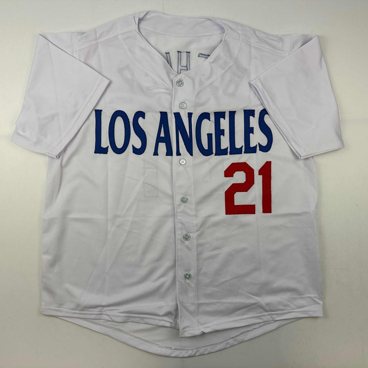 Facsimile Autographed Walker Buehler Los Angeles LA White Reprint Laser Auto Baseball Jersey Size Men's XL