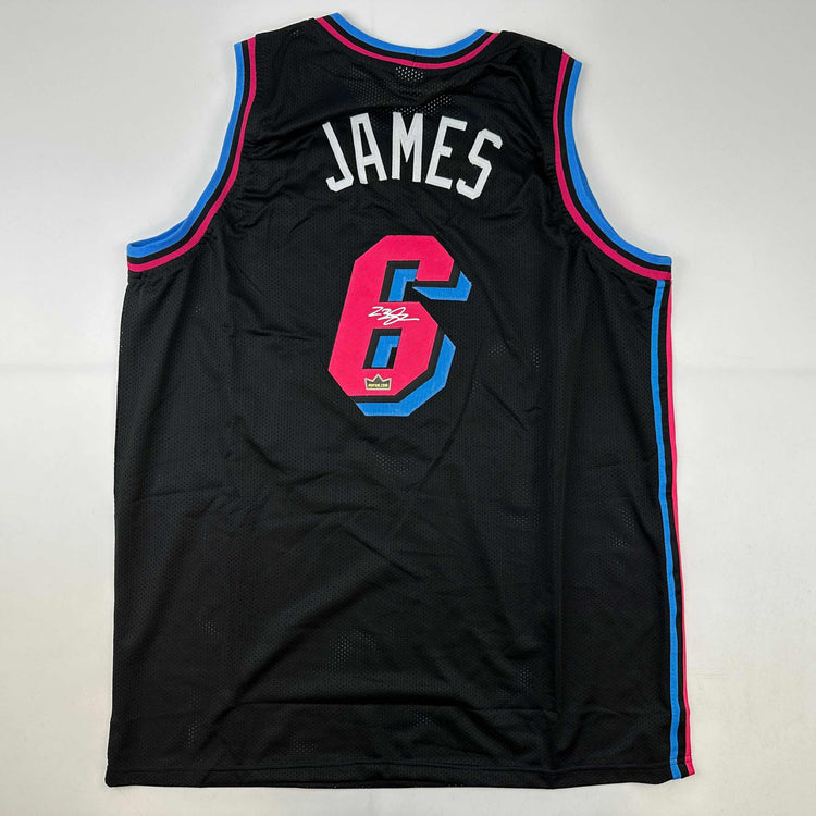 Facsimile Autographed LeBron James Miami Black Vice City Reprint Laser Auto Basketball Jersey Size Men's XL