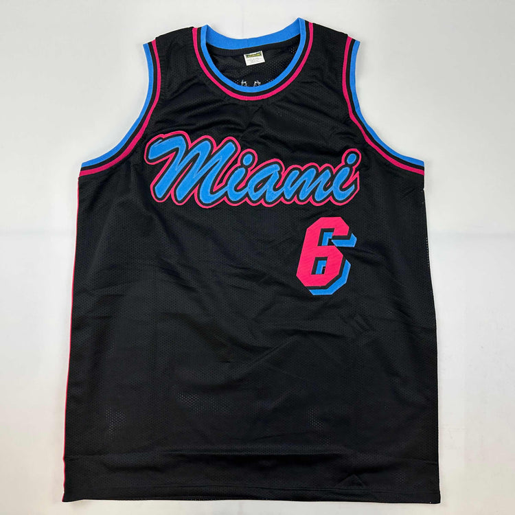 Facsimile Autographed LeBron James Miami Black Vice City Reprint Laser Auto Basketball Jersey Size Men's XL