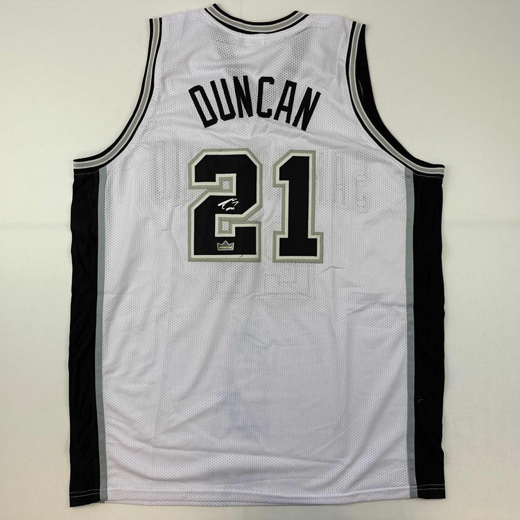 Facsimile Autographed Tim Duncan San Antonio White Reprint Laser Auto Basketball Jersey Size Men's XL