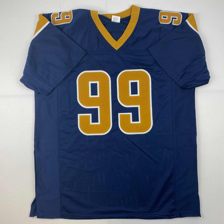 Facsimile Autographed Aaron Donald Los Angeles LA Navy Blue Reprint Laser Auto Football Jersey Size Men's XL