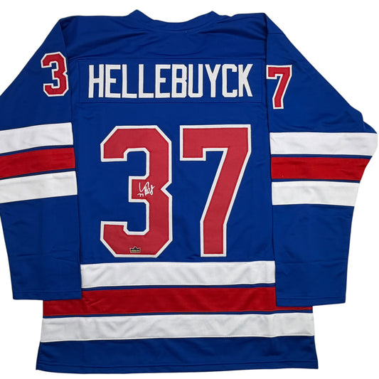 Facsimile Autographed Connor Hellebuyck United States USA Blue 2026 Reprint Laser Auto Hockey Jersey Size Men's XL
