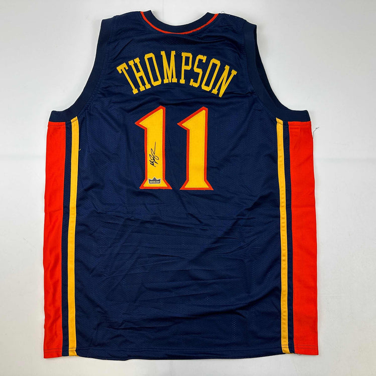 Facsimile Autographed Klay Thompson Golden State Navy Blue Retro Reprint Laser Auto Basketball Jersey Size Men's XL