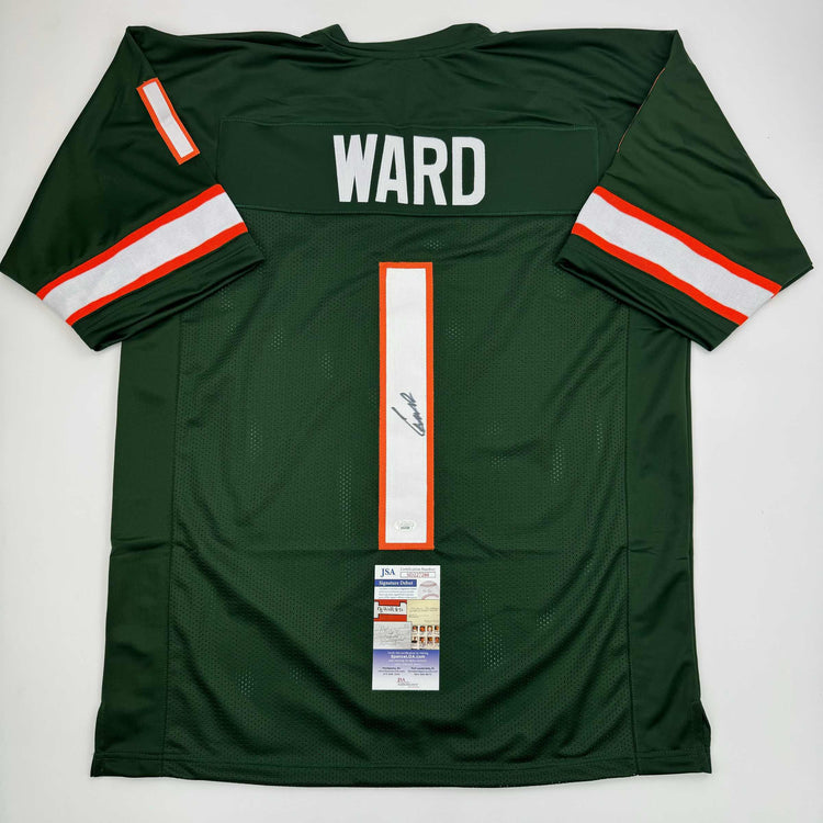 Autographed/Signed Cameron Cam Ward Miami Green College Football Jersey JSA COA