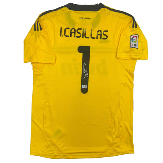 Autographed/Signed Iker Casillas Real Madrid Yellow Soccer Jersey Beckett BAS COA