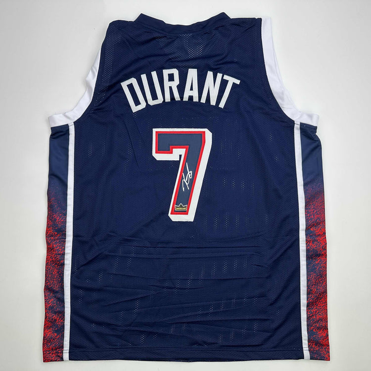 Facsimile Autographed Kevin Durant 2024 United States Team USA Blue Reprint Laser Auto Basketball Jersey Size Men's XL