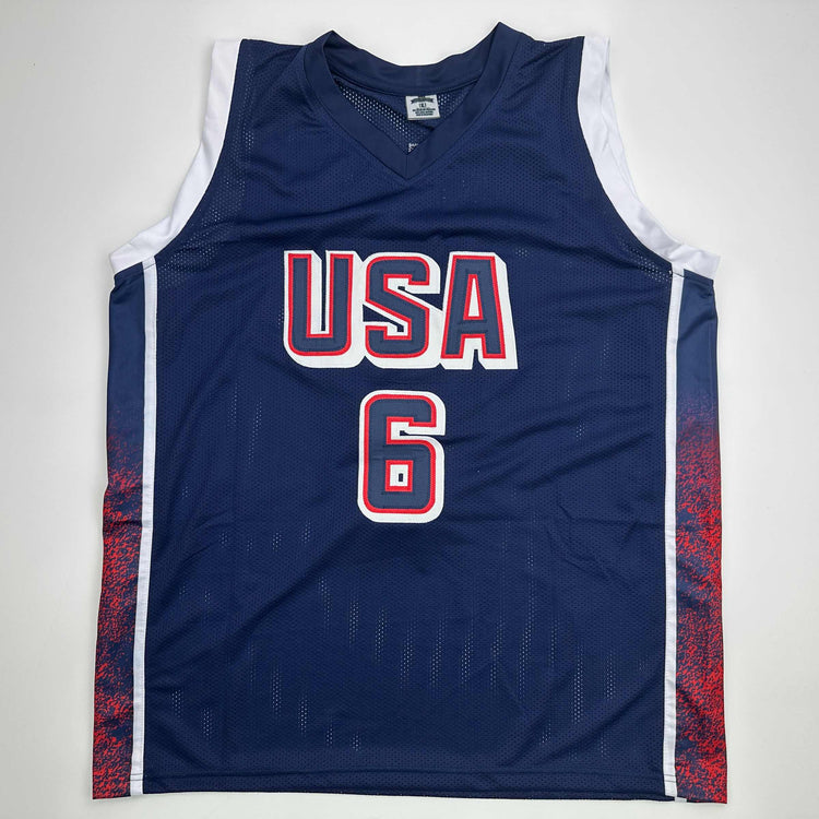 Facsimile Autographed LeBron James 2024 United States Team USA Blue Reprint Laser Auto Basketball Jersey Size Men's XL