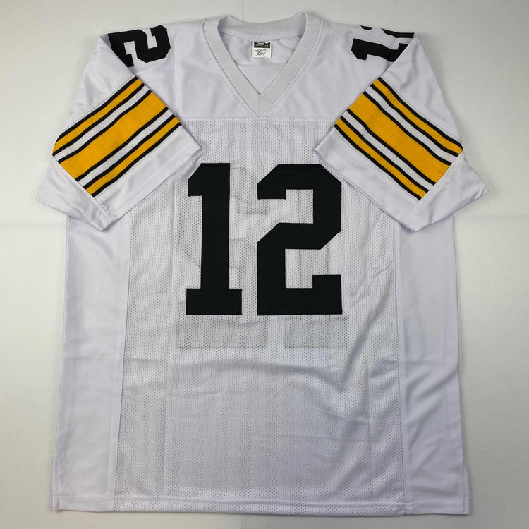 Facsimile Autographed Terry Bradshaw Pittsburgh White Reprint Laser Auto Football Jersey Size Men's XL