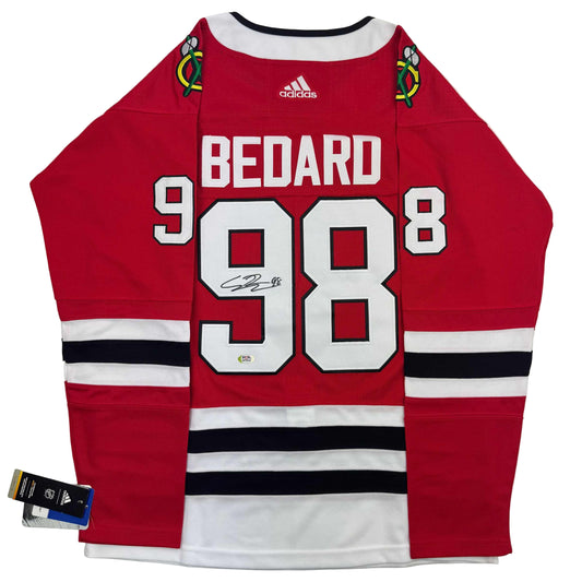 Autographed/Signed Connor Bedard Chicago Blackhawks Red Hockey Jersey PSA COA