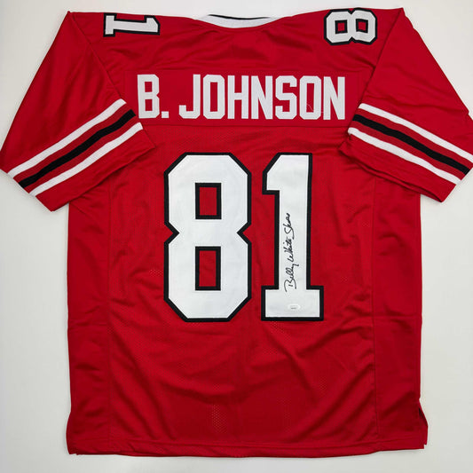 Autographed/Signed Billy White Shoes Johnson Atlanta Red Football Jersey JSA COA