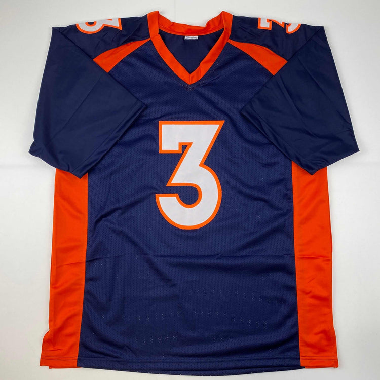 Facsimile Autographed Russell Wilson Denver Blue Reprint Laser Auto Football Jersey Size Men's XL