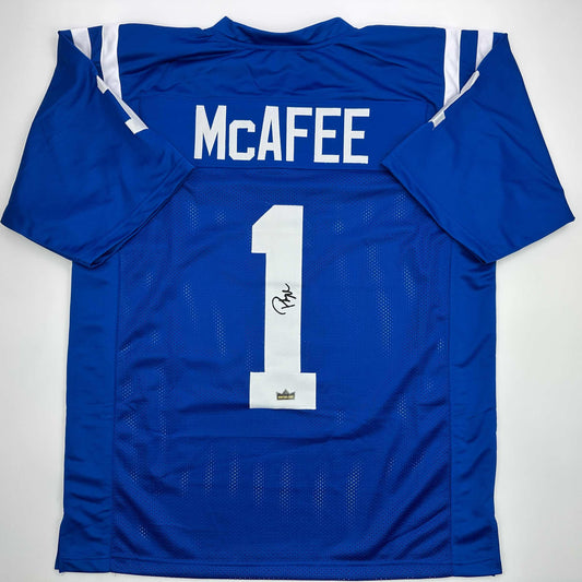 Facsimile Autographed Pat McAfee Indianapolis Blue Reprint Laser Auto Football Jersey Size Men's XL
