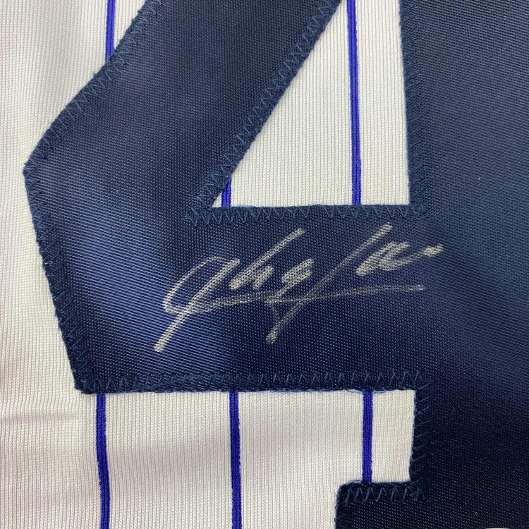 Autographed/Signed Aroldis Chapman New York Pinstripe Baseball Jersey Beckett BAS COA