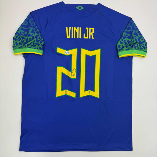 Autographed/Signed Vini Vinicius Jr. Brazil Blue Soccer Jersey Beckett BAS COA