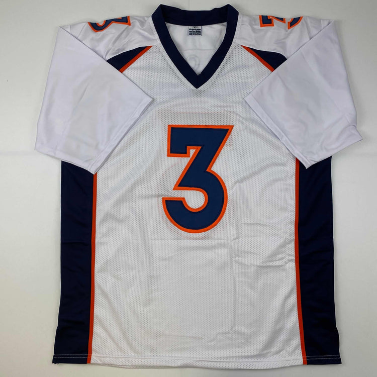 Facsimile Autographed Russell Wilson Denver White Reprint Laser Auto Football Jersey Size Men's XL