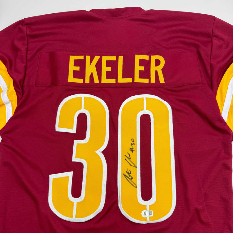 Autographed/Signed Austin Ekeler Washington Burgundy Football Jersey Beckett BAS COA