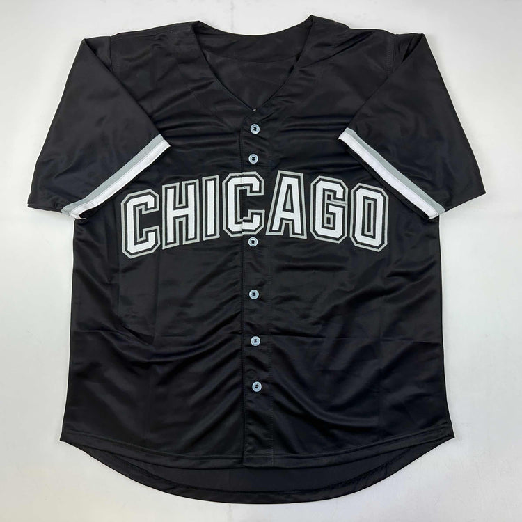 Facsimile Autographed Frank Thomas Chicago Black Reprint Laser Auto Baseball Jersey Size Men's XL