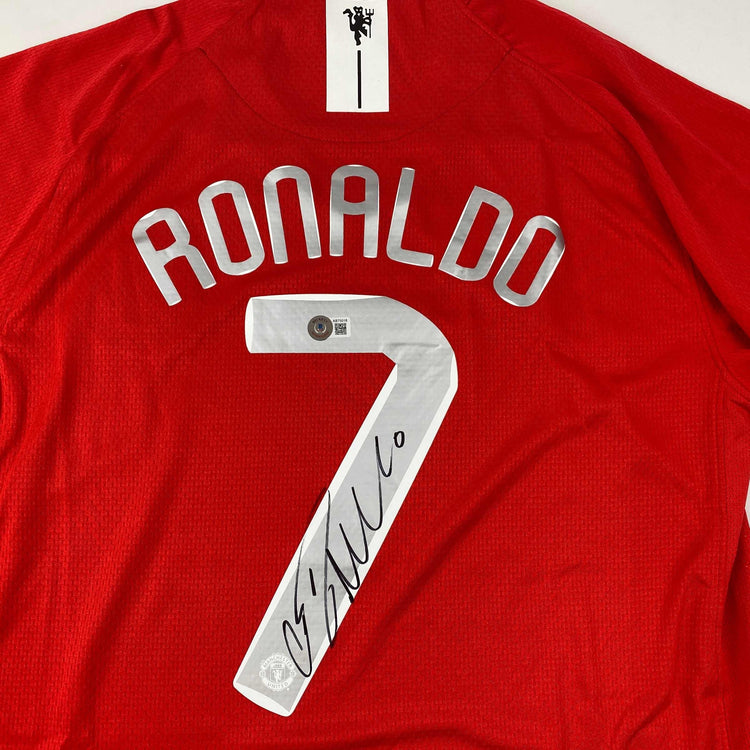 Autographed/Signed Cristiano Ronaldo Manchester United Red 2008 Champions League Final Soccer Jersey Beckett BAS COA/LOA