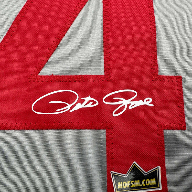 Facsimile Autographed Pete Rose Cincinnati Grey Reprint Laser Auto Baseball Jersey Size Men's XL