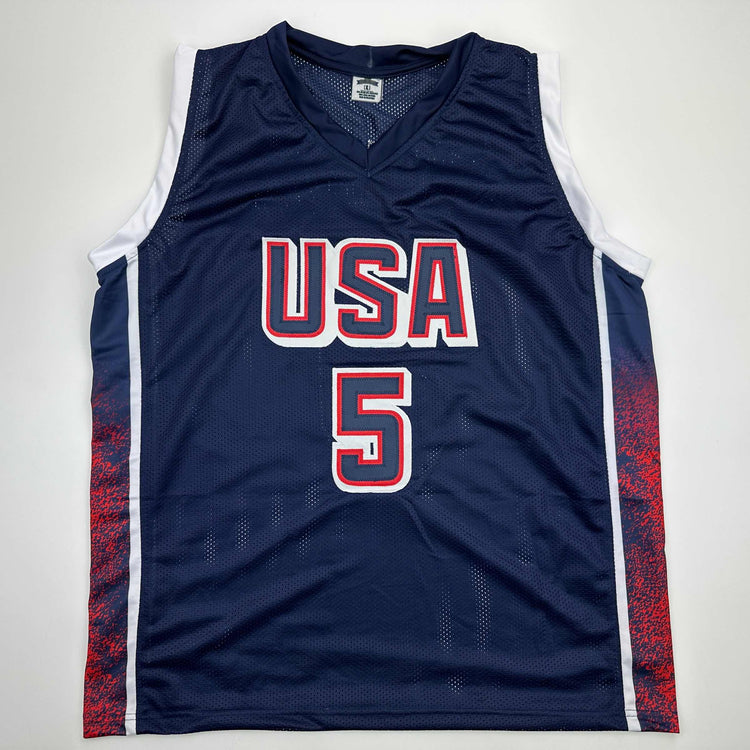 Facsimile Autographed Anthony Edwards 2024 United States Team USA Blue Reprint Laser Auto Basketball Jersey Size Men's XL