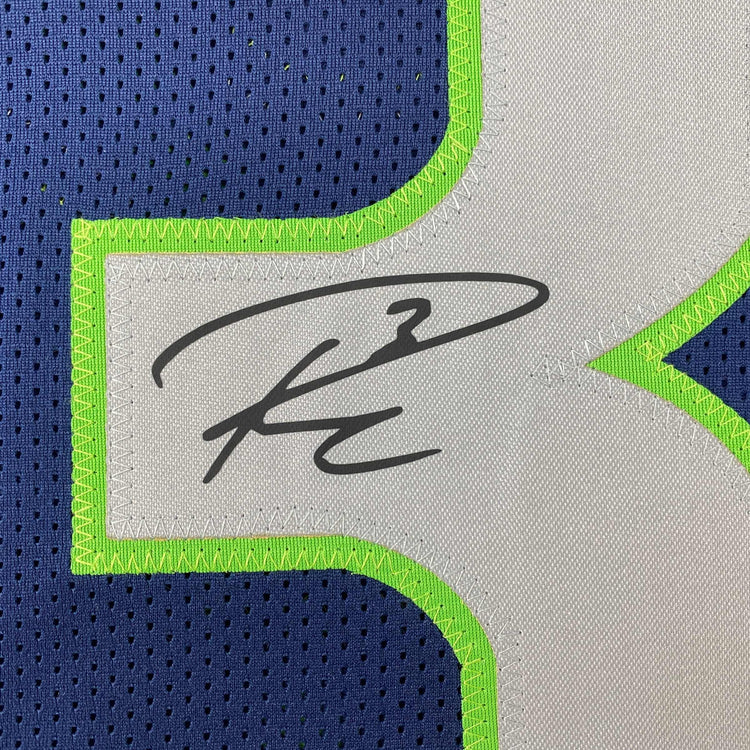 Facsimile Autographed Russell Wilson Seattle Blue Reprint Laser Auto Football Jersey Size Men's XL