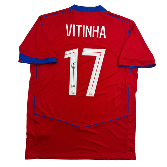 Autographed/Signed Vitinha PSG Paris Saint Germain Red Soccer Futbol Jersey Beckett BAS COA