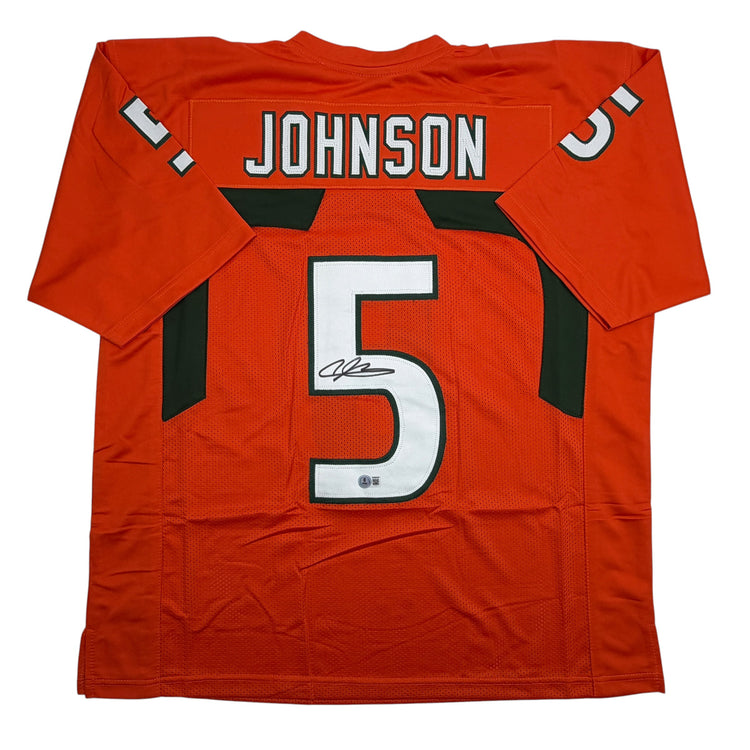 Autographed/Signed Andre Johnson Miami Orange College Football Jersey Beckett BAS COA