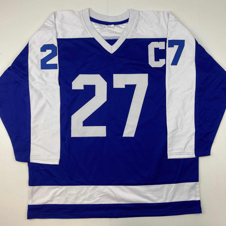 Facsimile Autographed Darryl Sittler Toronto Blue Reprint Laser Auto Hockey Jersey Size Men's XL