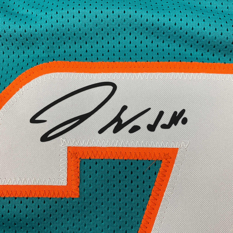 Facsimile Autographed Jaylen Waddle Miami Teal Reprint Laser Auto Football Jersey Size Men's XL