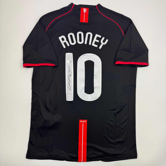 Autographed/Signed Wayne Rooney Manchester United Black 2008 Champions League Final Soccer Jersey Beckett BAS COA