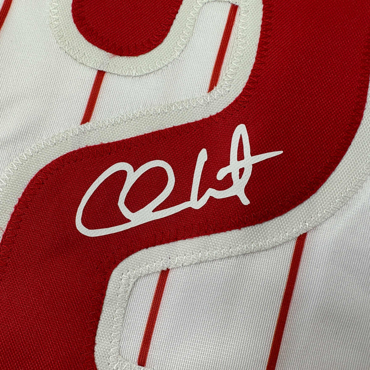 Facsimile Autographed Chase Utley Philadelphia Pinstripe Reprint Laser Auto Baseball Jersey Size Men's XL