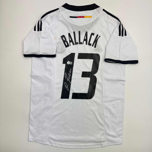 Autographed/Signed Michael Ballack Germany White Soccer World Cup Jersey Beckett BAS COA
