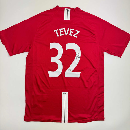 Autographed/Signed Carlos Tevez Manchester United Red Soccer Jersey Beckett BAS COA