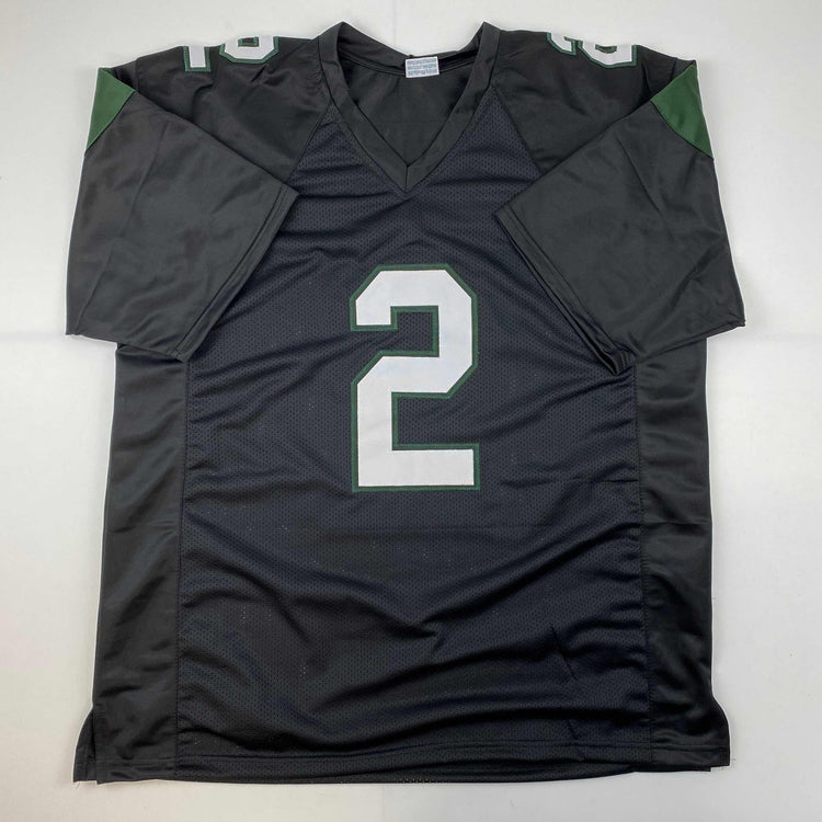Facsimile Autographed Zach Wilson New York Black Reprint Laser Auto Football Jersey Size Men's XL