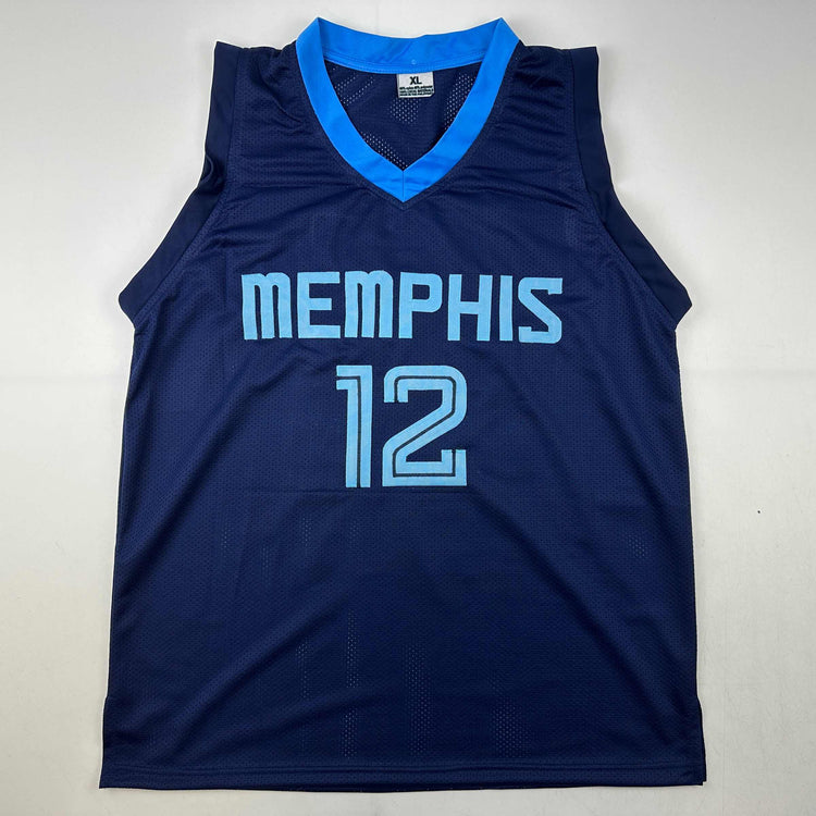 Facsimile Autographed Ja Morant Memphis Dark Blue Reprint Laser Auto Basketball Jersey Size Men's XL