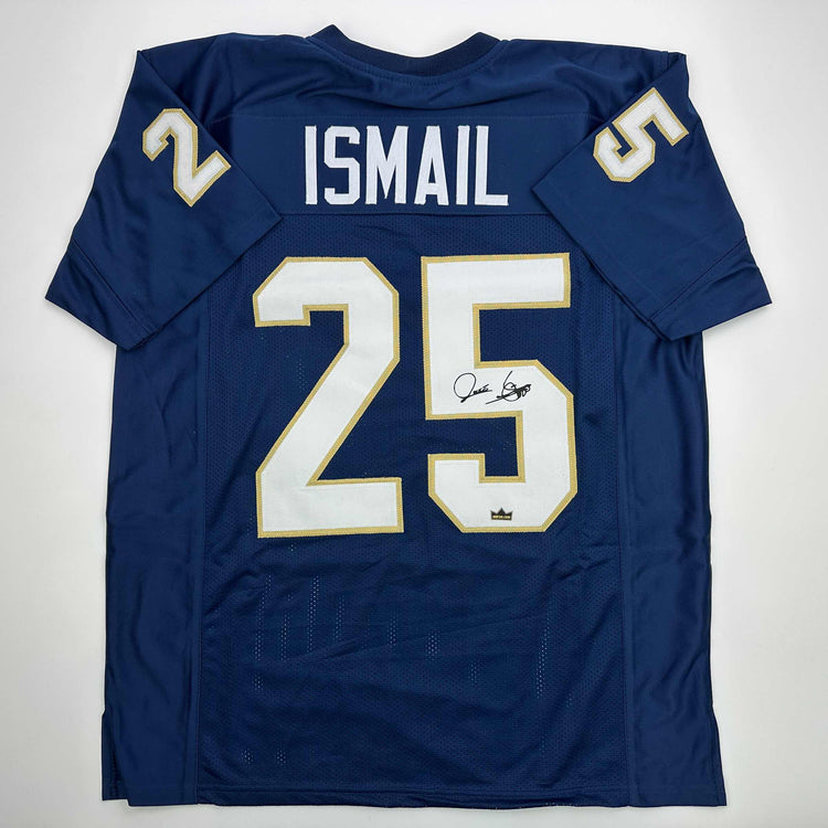 Facsimile Autographed Raghib Rocket Ismail Notre Dame Blue Reprint Laser Auto College Football Jersey Size Men's XL